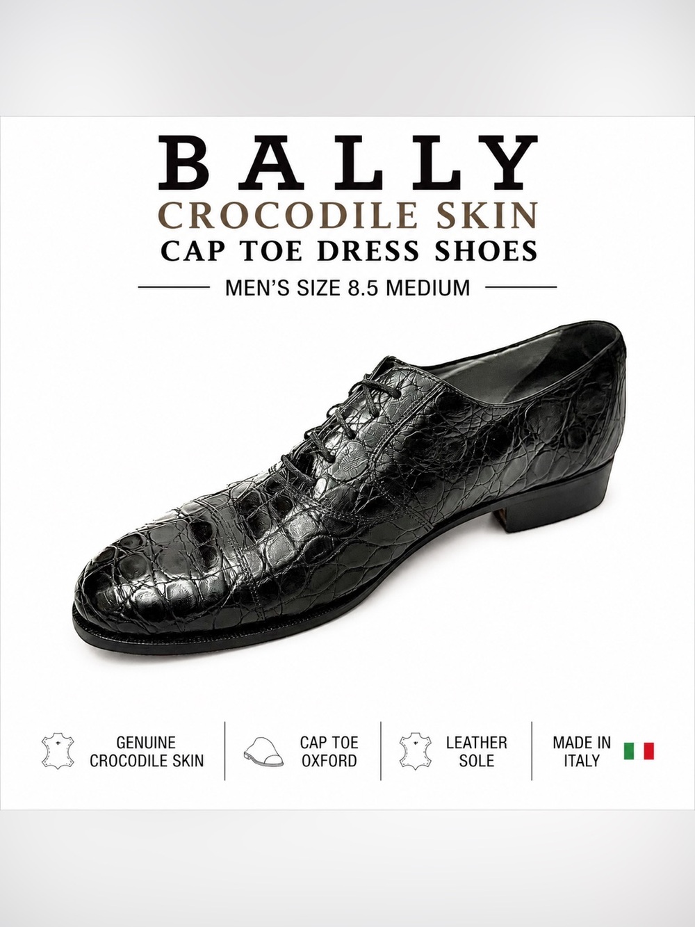 Vintage Bally Exotic Crocodile Skin Cap Toe Oxford Dress Shoes Men’s Size 8.5 M